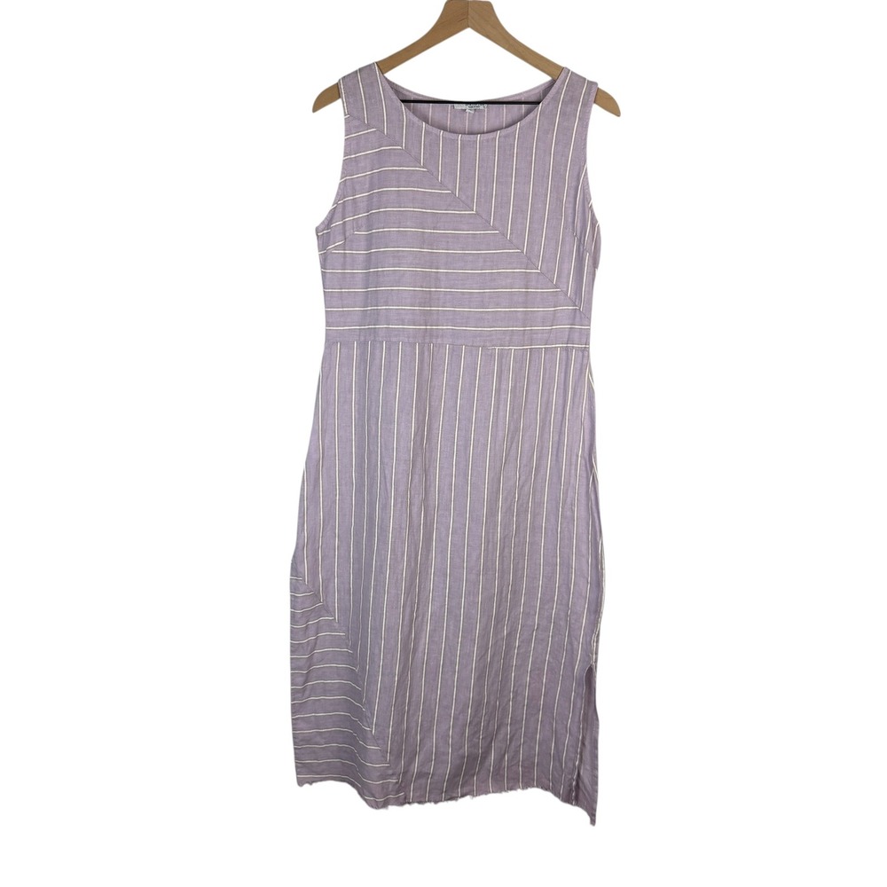 Vanessa Zani Dress Womens S Purple Striped Linen Sleeveless Raw Hem Midi Italy